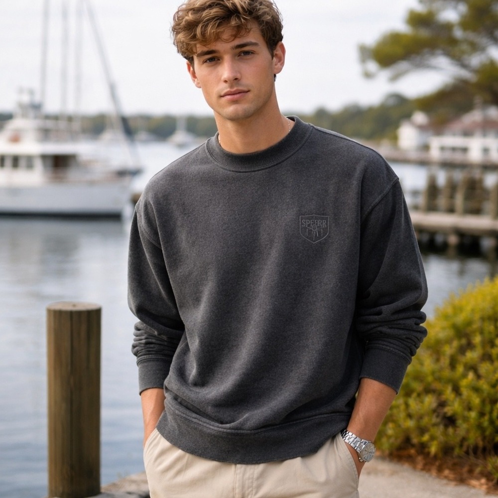 Vintage 90s Sperry Top-Sider Sweatshirt USA Faded Black Crewneck Grunge Coastal